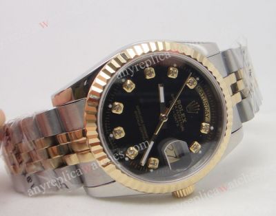 High Quality Rolex Day-date 2-Tone Watch Band Black Face Replica Watch